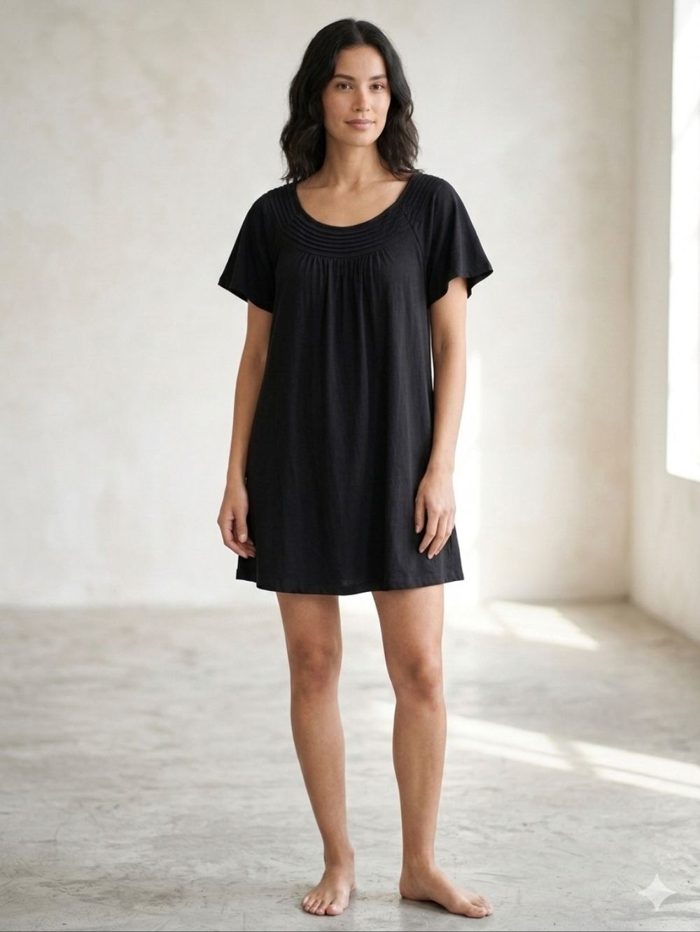 & Other Stories Black Gathered Neck Shift Dress Mini - Size 8
